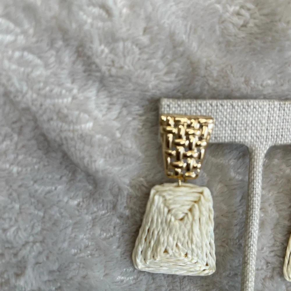 Woven Cream‎ Drop Earrings with Gold Accents